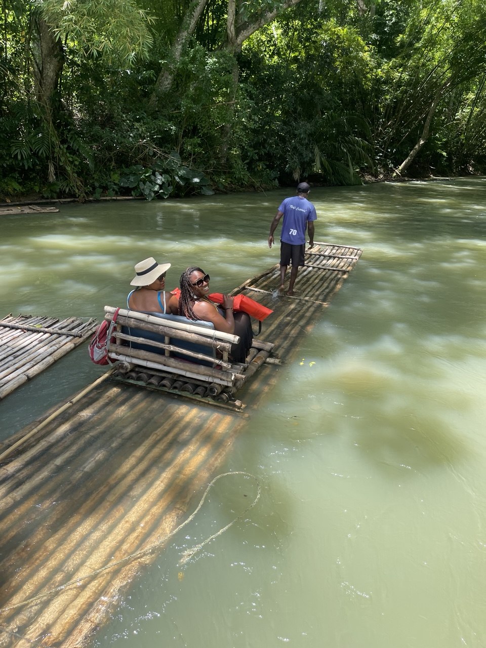 Relaxing on bamboo raft